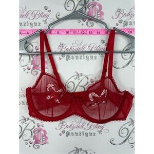 Bra candy cane holiday Red Sheer Lace Balconette Bra